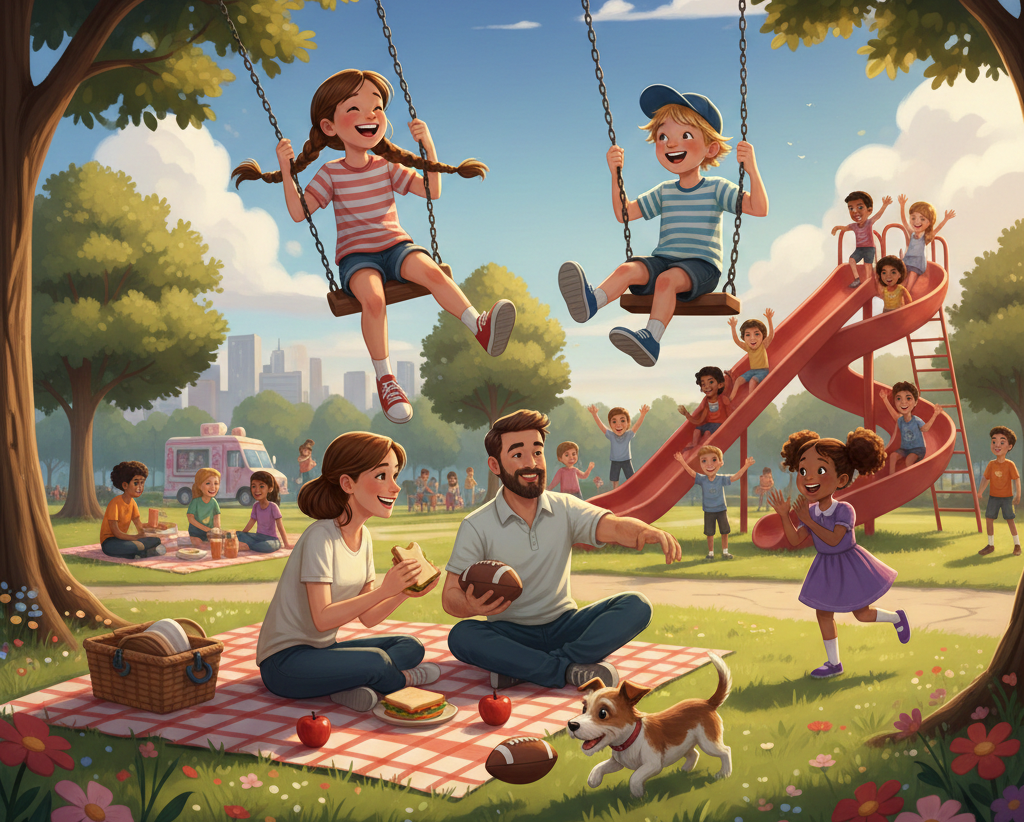 Illustration of children playing at the park